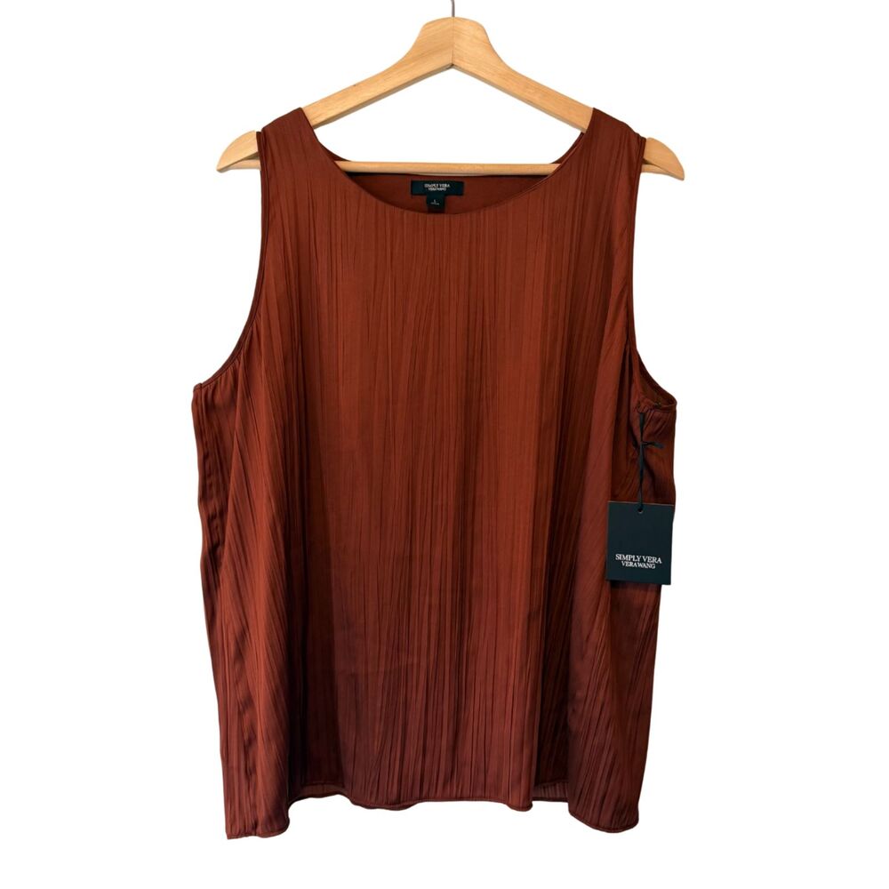 SIMPLY VERA WANG Sleeveless Rust Slit Back Blouse L Quiet Luxury Lagenlook NWT